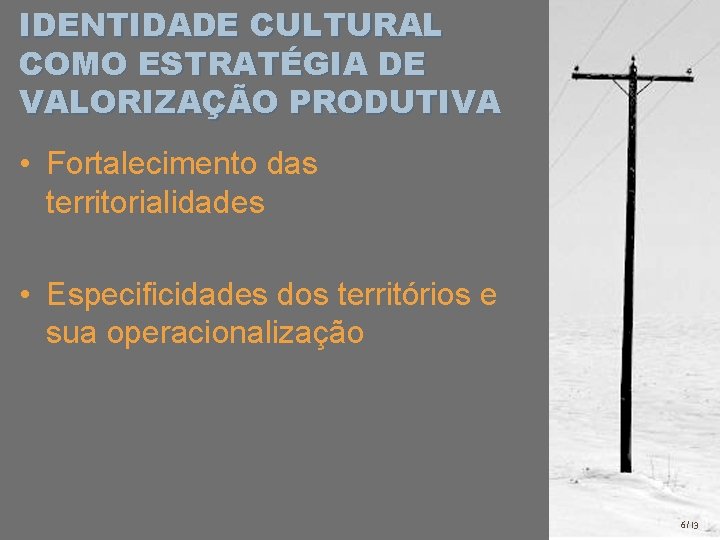 IDENTIDADE CULTURAL COMO ESTRATÉGIA DE VALORIZAÇÃO PRODUTIVA • Fortalecimento das territorialidades • Especificidades dos