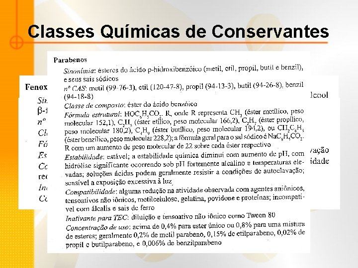 Classes Químicas de Conservantes 