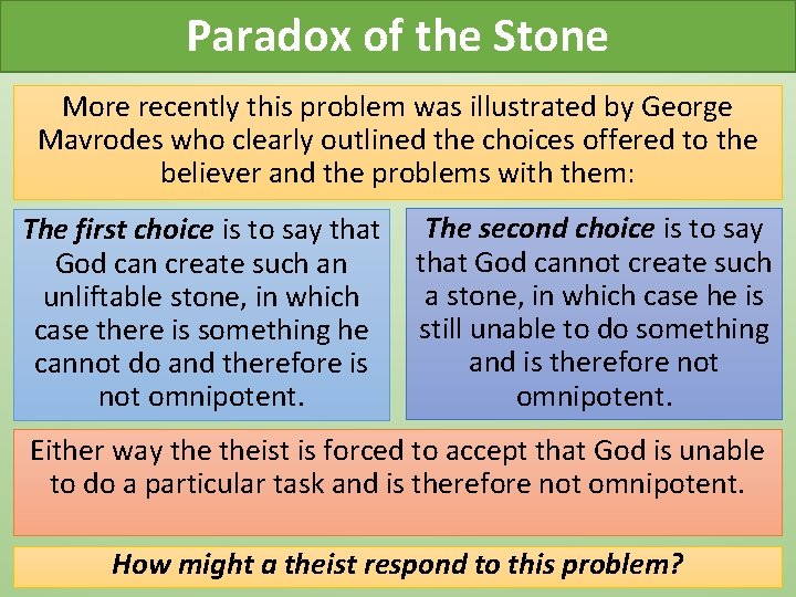 Paradox of the Stone More recently this problem was illustrated by George Mavrodes who Paradox of the Stone More recently this problem was illustrated by George Mavrodes who
