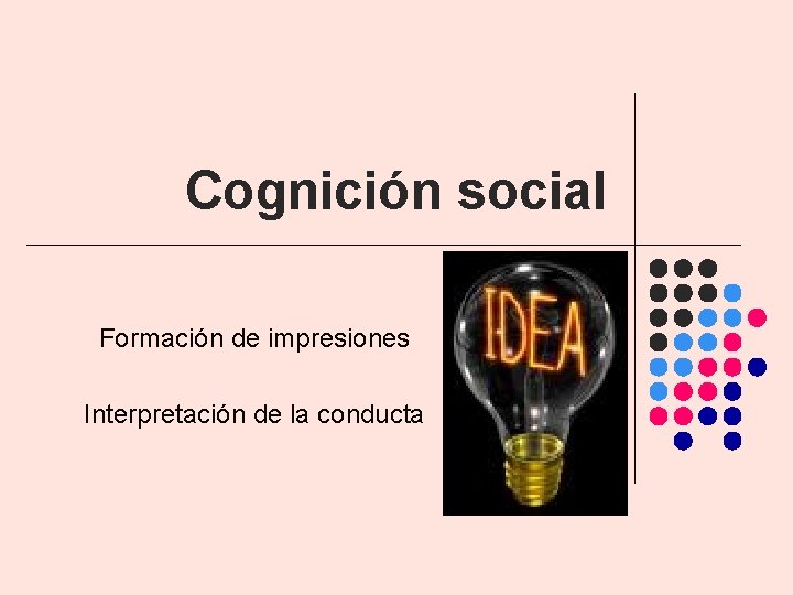 Cognición social Formación de impresiones Interpretación de la conducta Cognición social Formación de impresiones Interpretación de la conducta