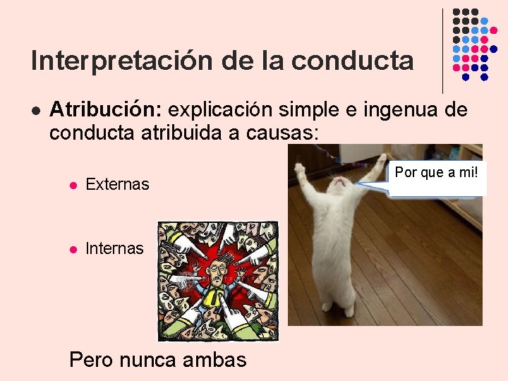 Interpretación de la conducta l Atribución: explicación simple e ingenua de conducta atribuida a Interpretación de la conducta l Atribución: explicación simple e ingenua de conducta atribuida a