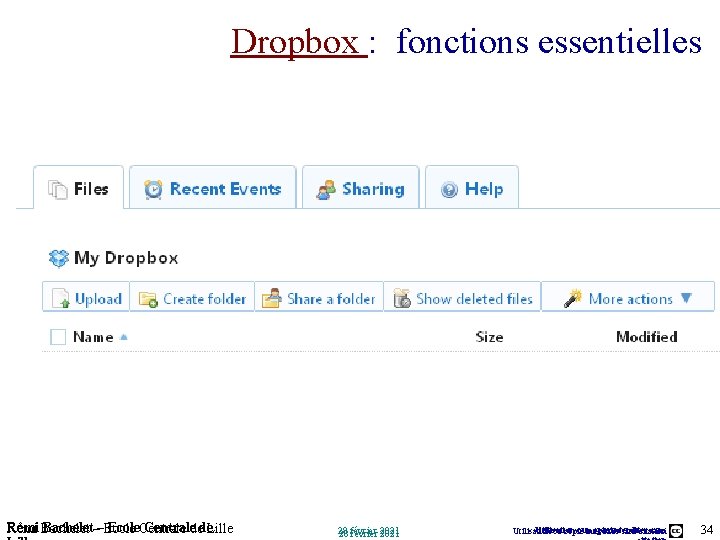 Dropbox : fonctions essentielles Rémi Bachelet – Ecole Centrale de Lille 28 février 2021