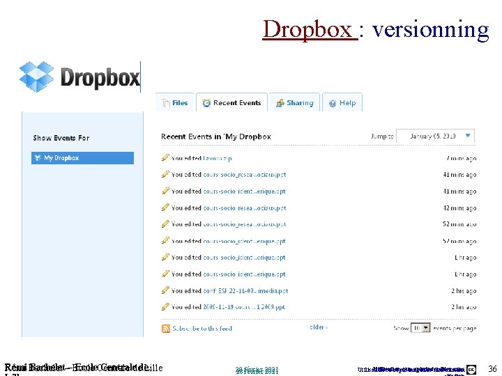 Dropbox : versionning Rémi Bachelet – Ecole Centrale de Lille 28 février 2021 Utilisation