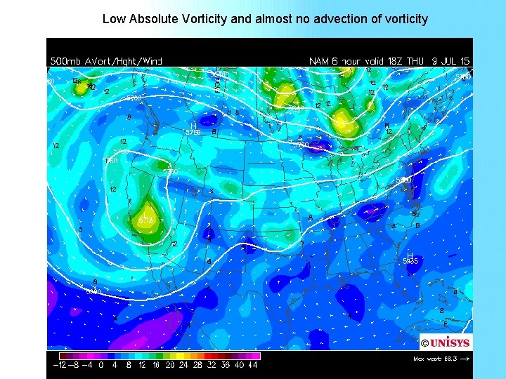 Low Absolute Vorticity and almost no advection of vorticity 