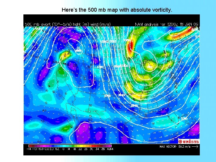 Here’s the 500 mb map with absolute vorticity. 