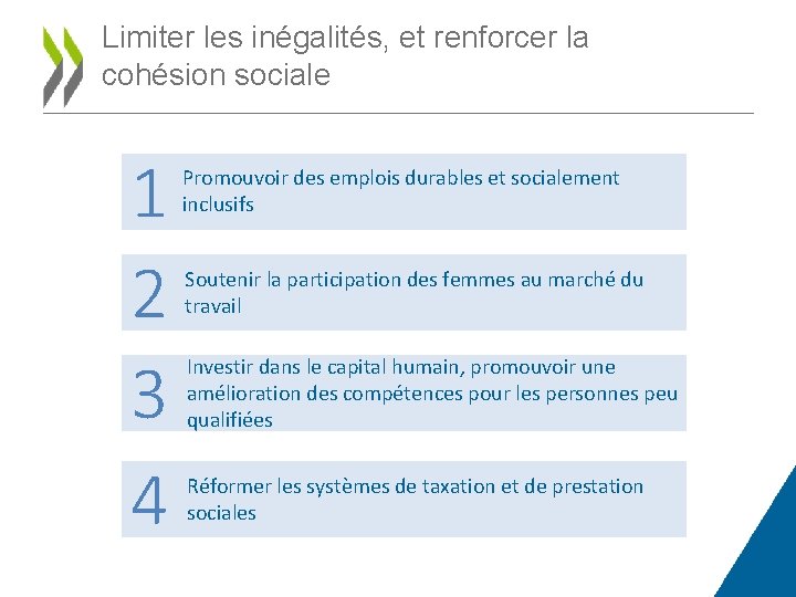 Limiter les inégalités, et renforcer la cohésion sociale 1 2 3 4 Promouvoir des