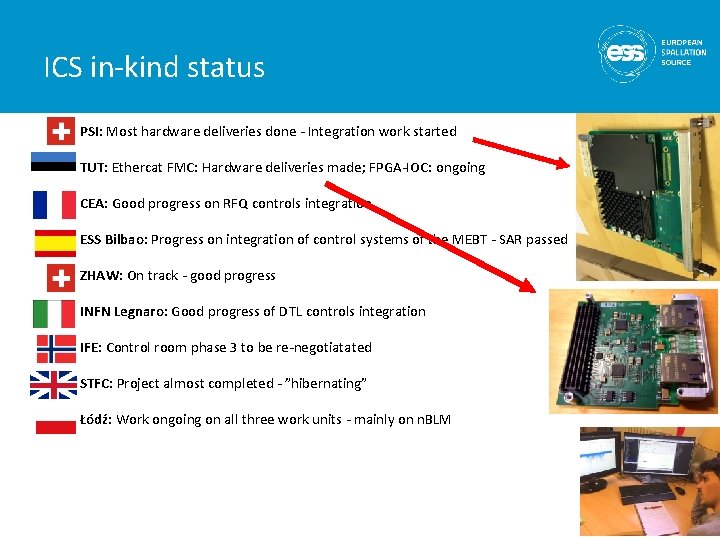 ICS in-kind status – PSI: Most hardware deliveries done - Integration work started – ICS in-kind status – PSI: Most hardware deliveries done - Integration work started –