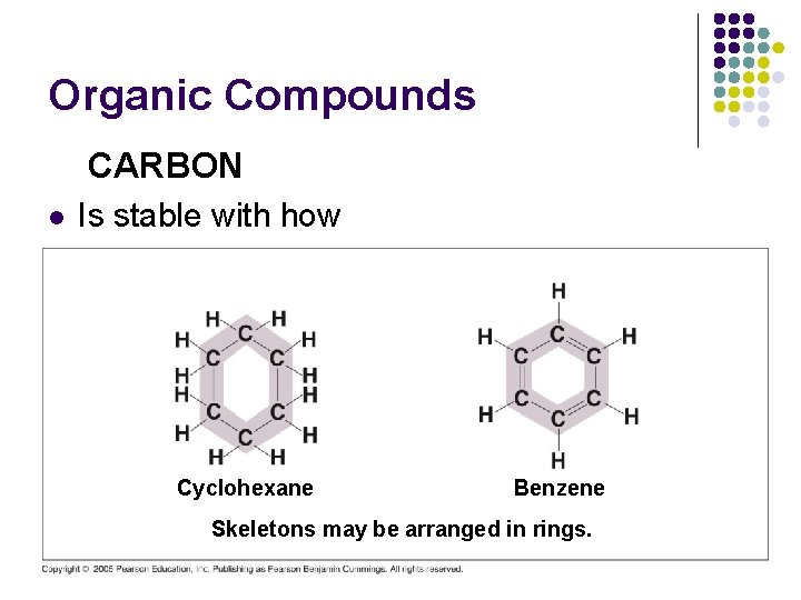 Organic Compounds CARBON l Is stable with how many bonds? Cyclohexane Benzene Skeletons may