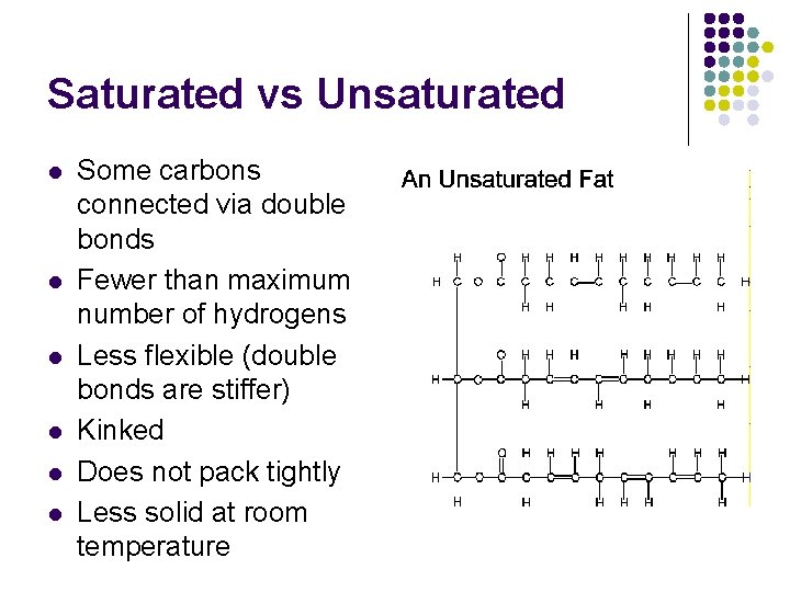 Saturated vs Unsaturated l l l Some carbons connected via double bonds Fewer than