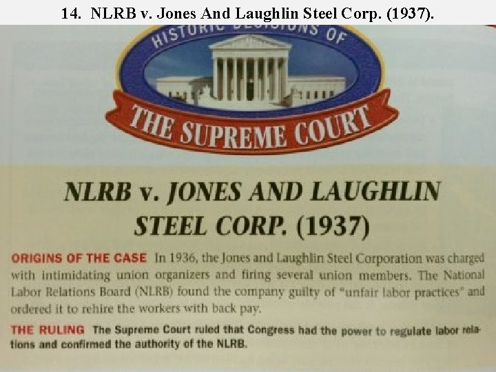 14. NLRB v. Jones And Laughlin Steel Corp. (1937). 