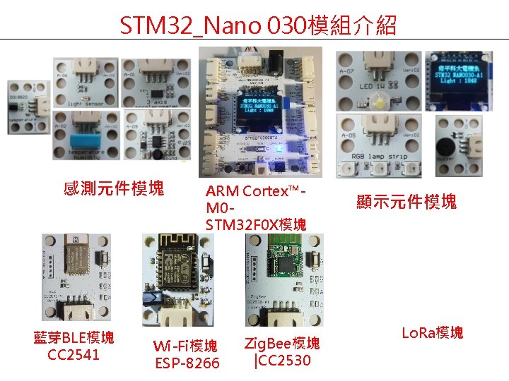 STM 32_Nano 030模組介紹 感測元件模塊 藍芽BLE模塊 CC 2541 ARM Cortex™M 0 STM 32 F 0