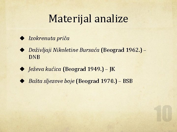 Materijal analize u Izokrenuta priča u Doživljaji Nikoletine Bursaća (Beograd 1962. ) – DNB
