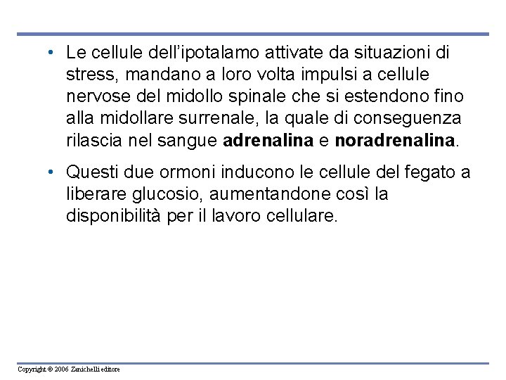 • Le cellule dell’ipotalamo attivate da situazioni di stress, mandano a loro volta • Le cellule dell’ipotalamo attivate da situazioni di stress, mandano a loro volta