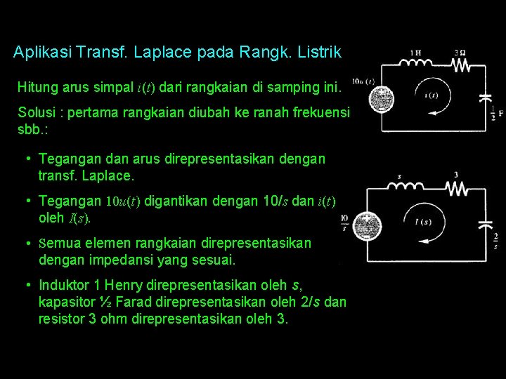 Aplikasi Transf. Laplace pada Rangk. Listrik Hitung arus simpal i(t) dari rangkaian di samping