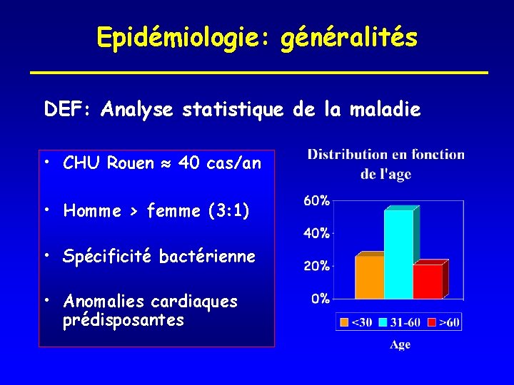 Epidémiologie: généralités DEF: Analyse statistique de la maladie • CHU Rouen 40 cas/an •