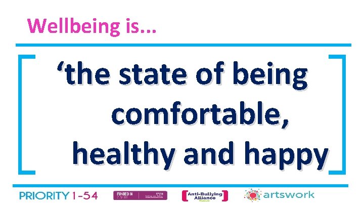 Wellbeing is. . . ‘the state of being comfortable, healthy and happy 