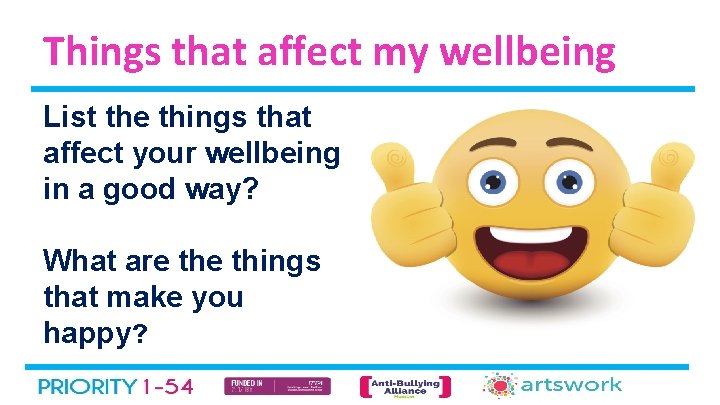 Things that affect my wellbeing List the things that affect your wellbeing in a