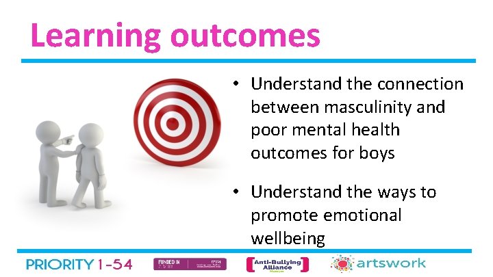 Learning outcomes • Understand the connection between masculinity and poor mental health outcomes for