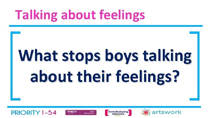 Talking about feelings What stops boys talking about their feelings? 