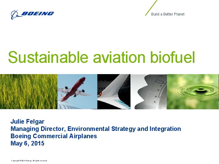 Build a Better Planet Sustainable aviation biofuel Julie Felgar Managing Director, Environmental Strategy and