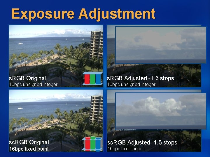 Exposure Adjustment s. RGB Original s. RGB Adjusted -1. 5 stops 16 bpc unsigned