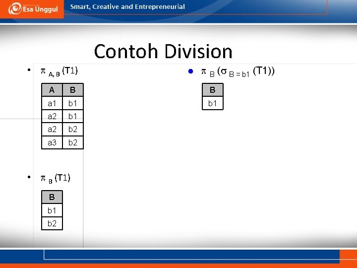  • A, B (T 1) Contoh Division l B ( B = b