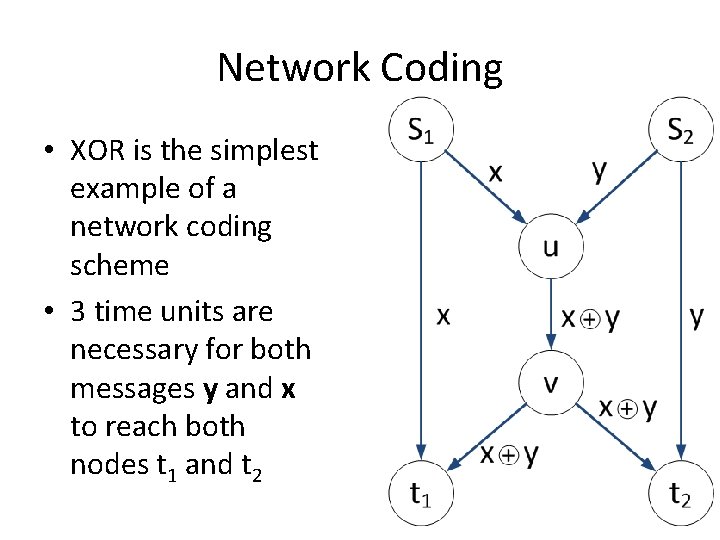 Network Coding • XOR is the simplest example of a network coding scheme •