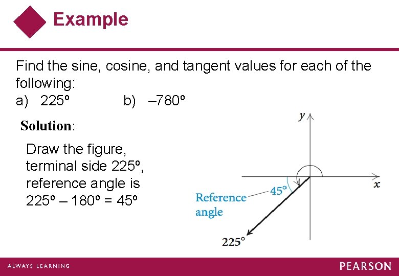 Example Find the sine, cosine, and tangent values for each of the following: a)