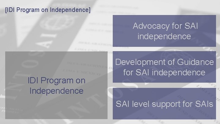 [IDI Program on Independence] Advocacy for SAI independence IDI Program on Independence Development of