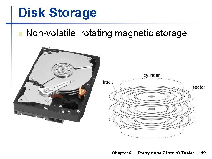 Disk Storage n Non-volatile, rotating magnetic storage Chapter 6 — Storage and Other I/O Disk Storage n Non-volatile, rotating magnetic storage Chapter 6 — Storage and Other I/O