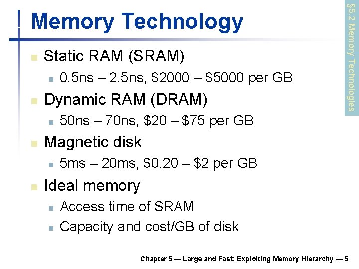n Static RAM (SRAM) n n Dynamic RAM (DRAM) n n 50 ns – n Static RAM (SRAM) n n Dynamic RAM (DRAM) n n 50 ns –
