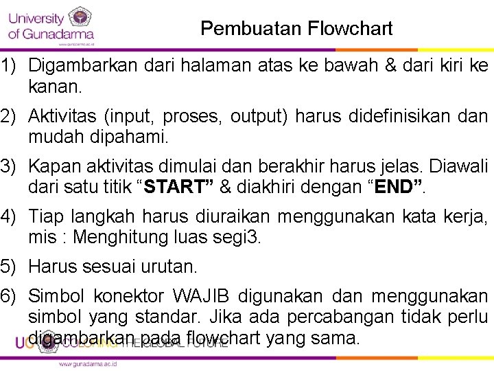 Pembuatan Flowchart 1) Digambarkan dari halaman atas ke bawah & dari kiri ke kanan.