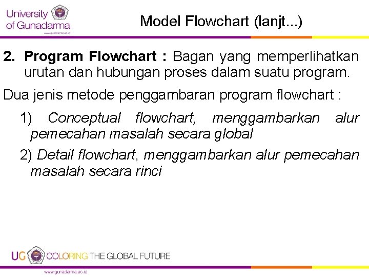 Model Flowchart (lanjt. . . ) 2. Program Flowchart : Bagan yang memperlihatkan urutan