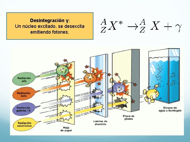 Desintegración γ: Un núcleo excitado, se desexcita emitiendo fotones. 