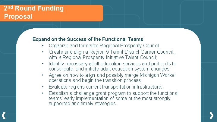 2 nd Round Funding Proposal Expand on the Success of the Functional Teams •