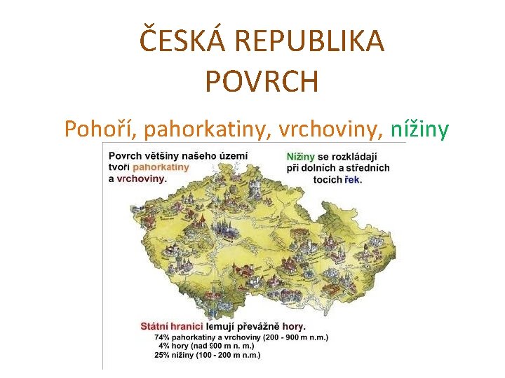 ČESKÁ REPUBLIKA POVRCH Pohoří, pahorkatiny, vrchoviny, nížiny 