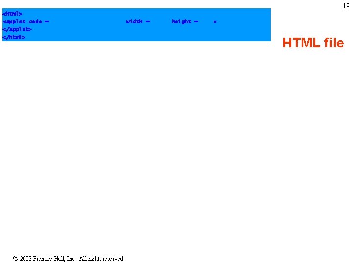 19 <html> <applet code = "Welcome. Applet 3. class" width = "300" height =