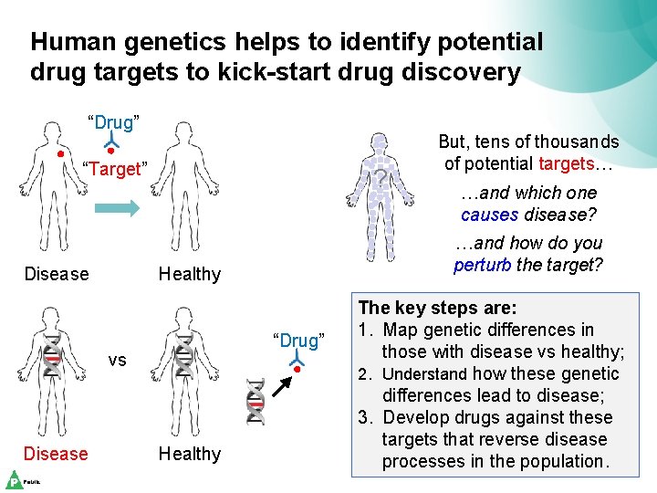 Human genetics helps to identify potential drug targets to kick-start drug discovery “Drug” “Target”