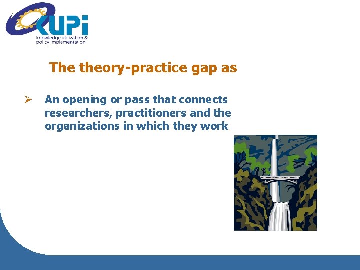 The theory-practice gap as Ø An opening or pass that connects researchers, practitioners and