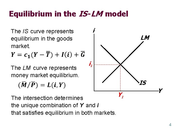 Equilibrium in the IS -LM model The IS curve represents equilibrium in the goods