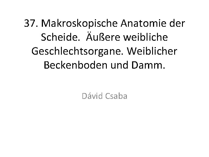 37. Makroskopische Anatomie der Scheide. Äußere weibliche Geschlechtsorgane. Weiblicher Beckenboden und Damm. Dávid Csaba