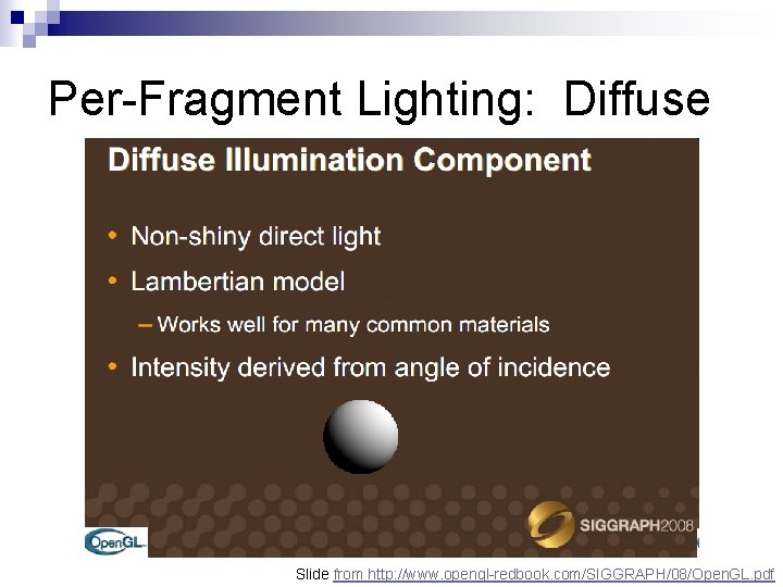 Per-Fragment Lighting: Diffuse Slide from http: //www. opengl-redbook. com/SIGGRAPH/08/Open. GL. pdf 