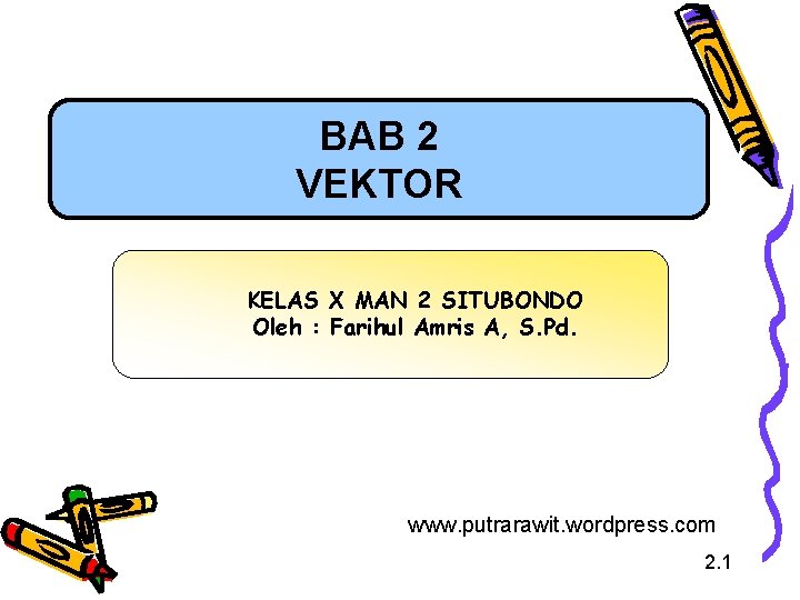 BAB 2 VEKTOR KELAS X MAN 2 SITUBONDO Oleh : Farihul Amris A, S.