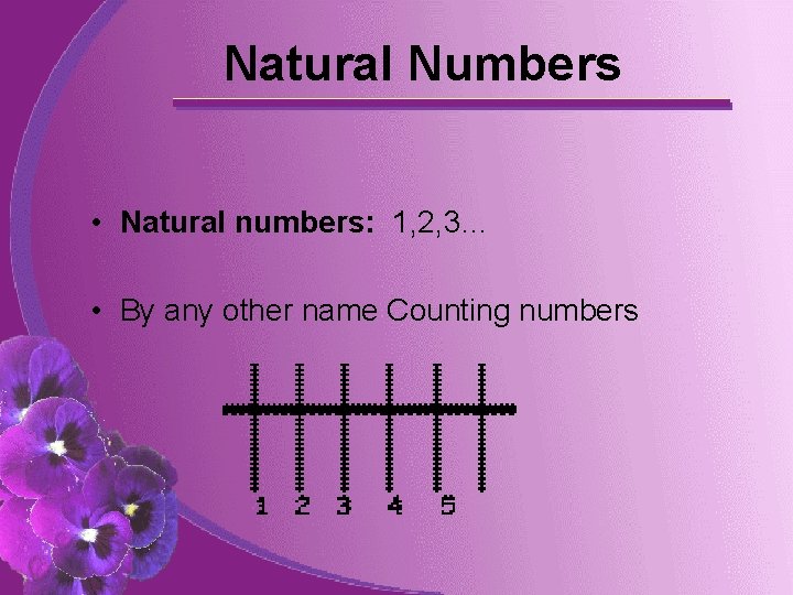 Natural Numbers • Natural numbers: 1, 2, 3… • By any other name Counting