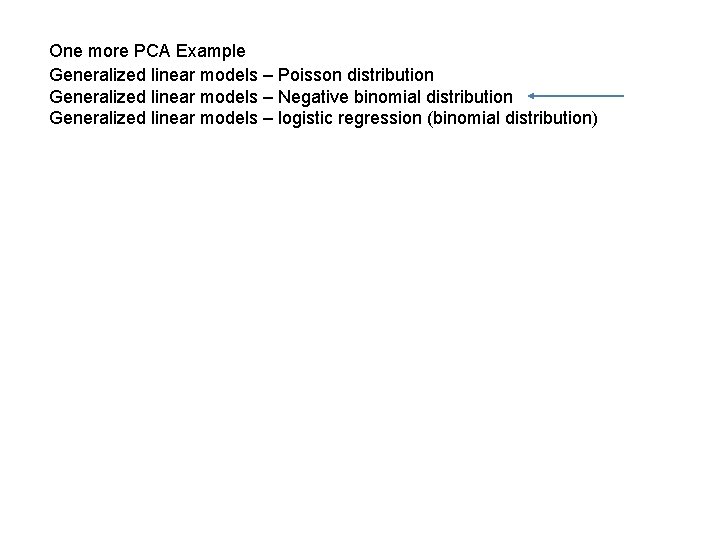 One more PCA Example Generalized linear models – Poisson distribution Generalized linear models –