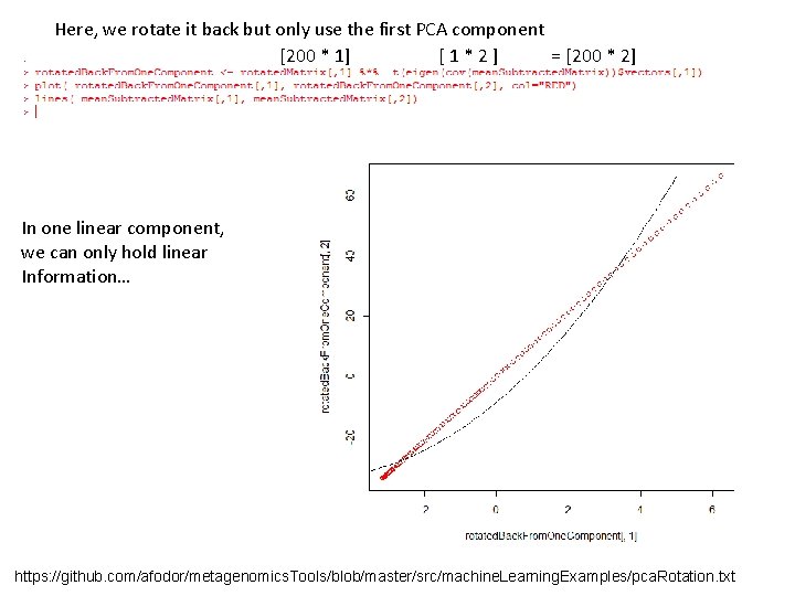 Here, we rotate it back but only use the first PCA component [200 *