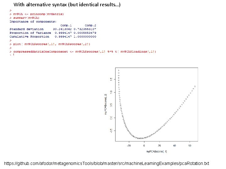With alternative syntax (but identical results…) https: //github. com/afodor/metagenomics. Tools/blob/master/src/machine. Learning. Examples/pca. Rotation. txt