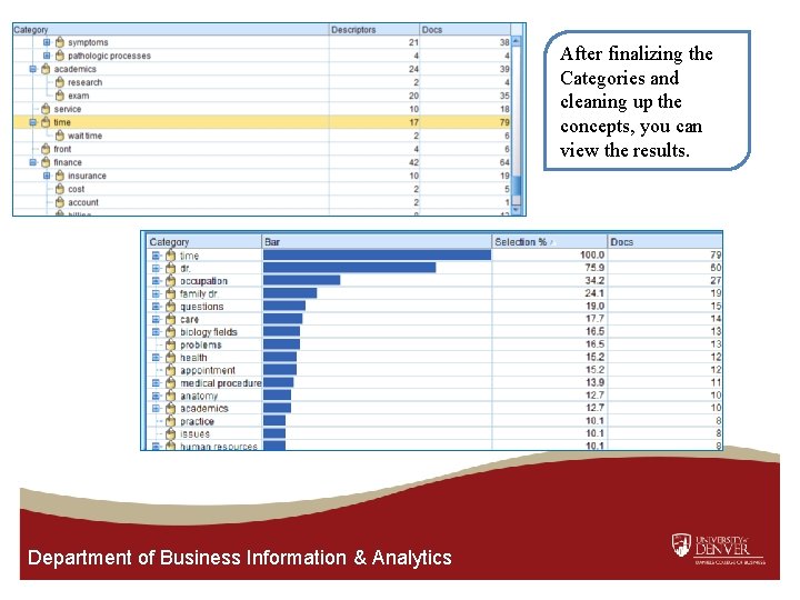 After finalizing the Categories and cleaning up the concepts, you can view the results.