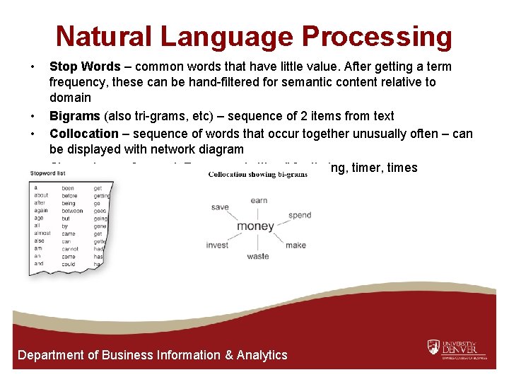 Natural Language Processing • • Stop Words – common words that have little value.