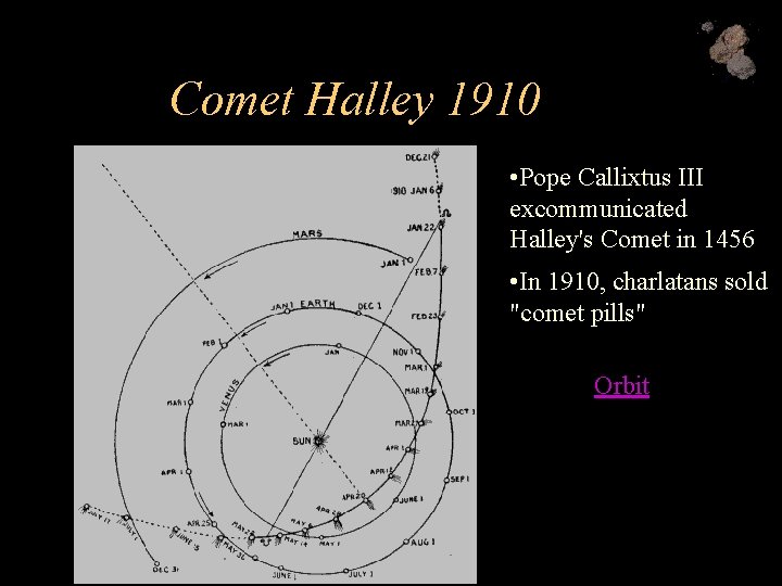 Comet Halley 1910 • Pope Callixtus III excommunicated Halley's Comet in 1456 • In
